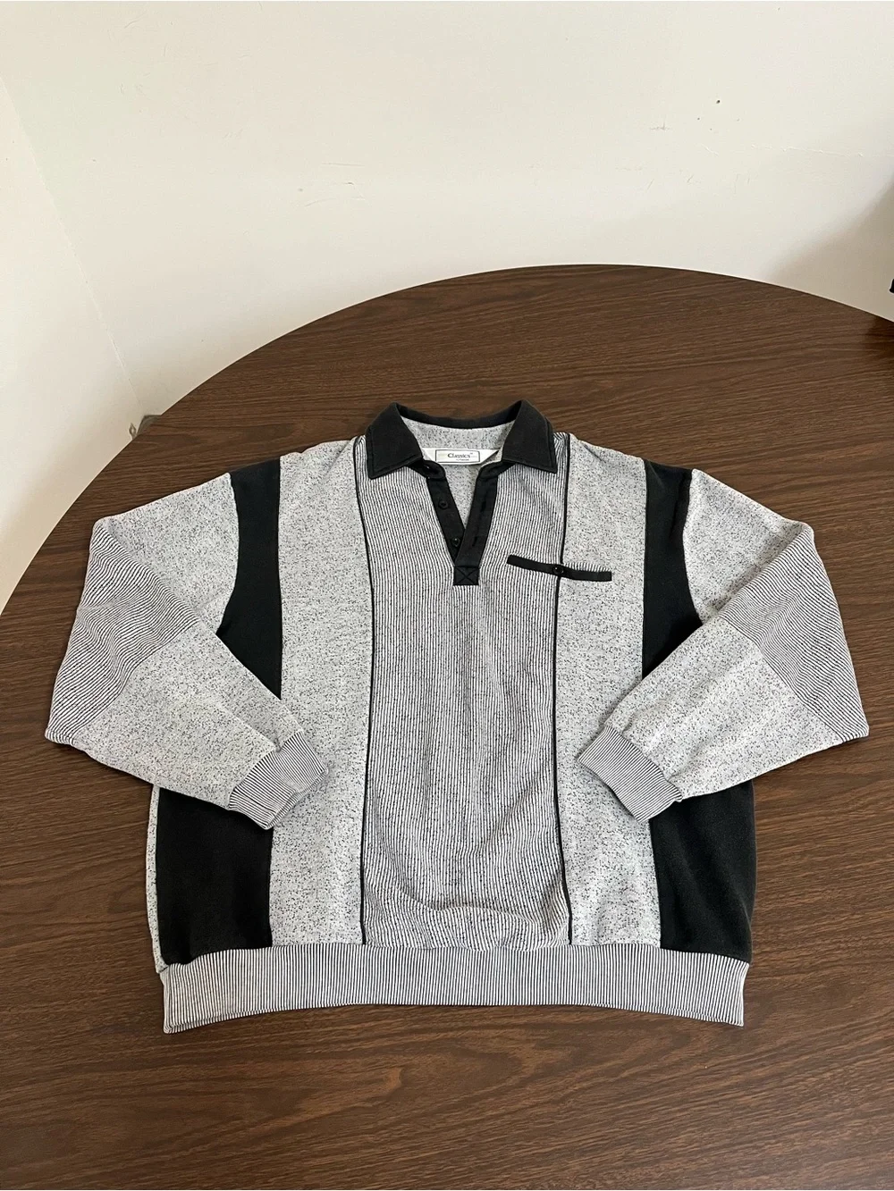 Classics by Palmland Banded Bottom Sweater Mens XL Gray Black Striped Vintage